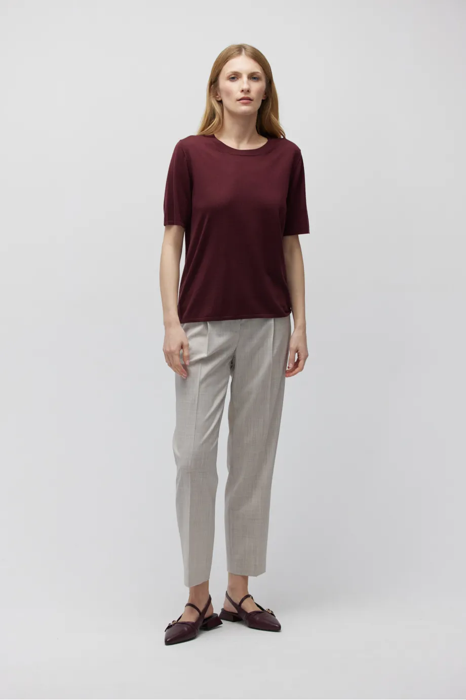 Bluza cu mânecă scurtă din lână merinos Bluza cu mânecă scurtă din lână merinos