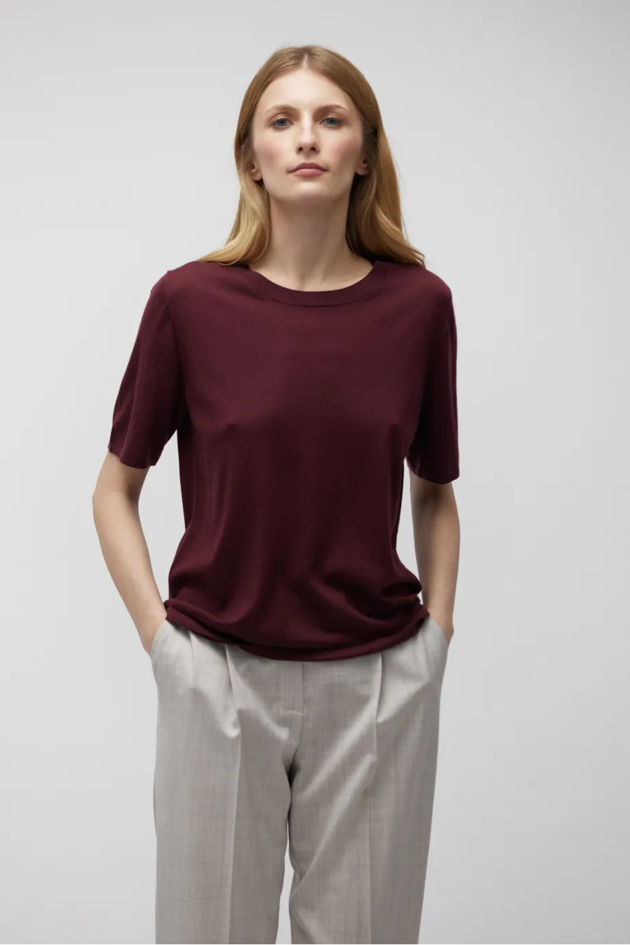 Bluza cu mânecă scurtă din lână merinos Bluza cu mânecă scurtă din lână merinos