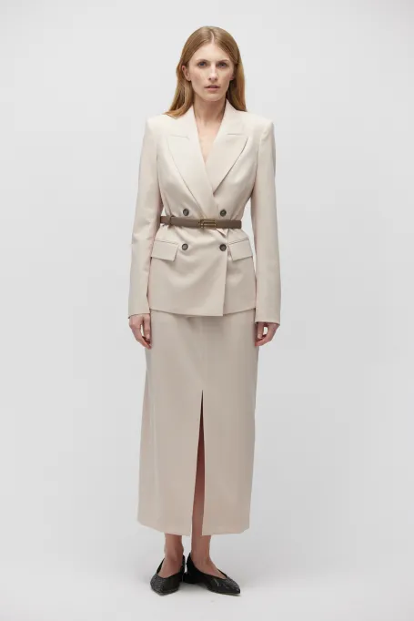 Fustă din lână de culoare nude