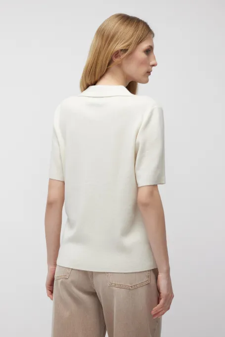 Bluză polo albă din lână merinos