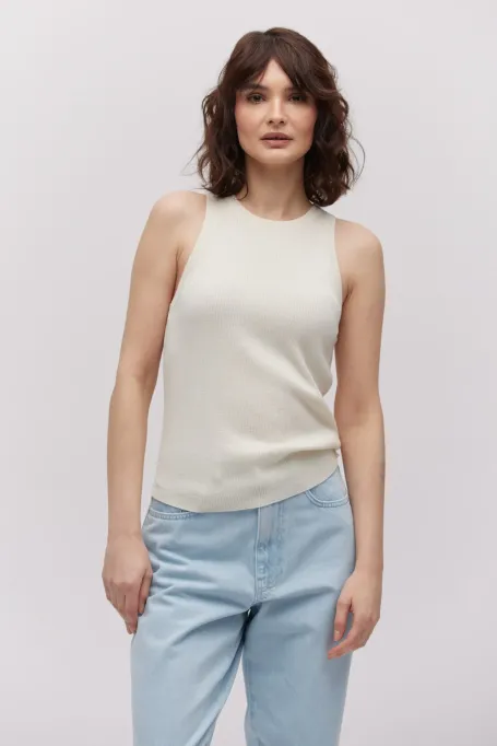 Bluză crem tip halter cu mătase