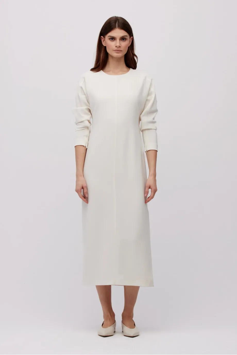 Rochie midi albă cu slit Rochie midi albă cu slit