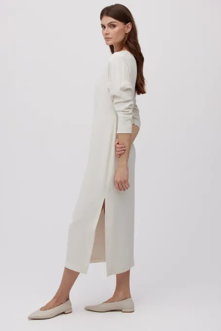 Rochie midi albă cu slit