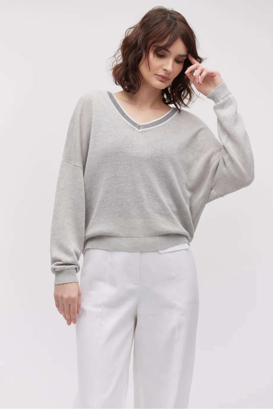 Bluza de in cu decolteu în V Bluza de in cu decolteu în V