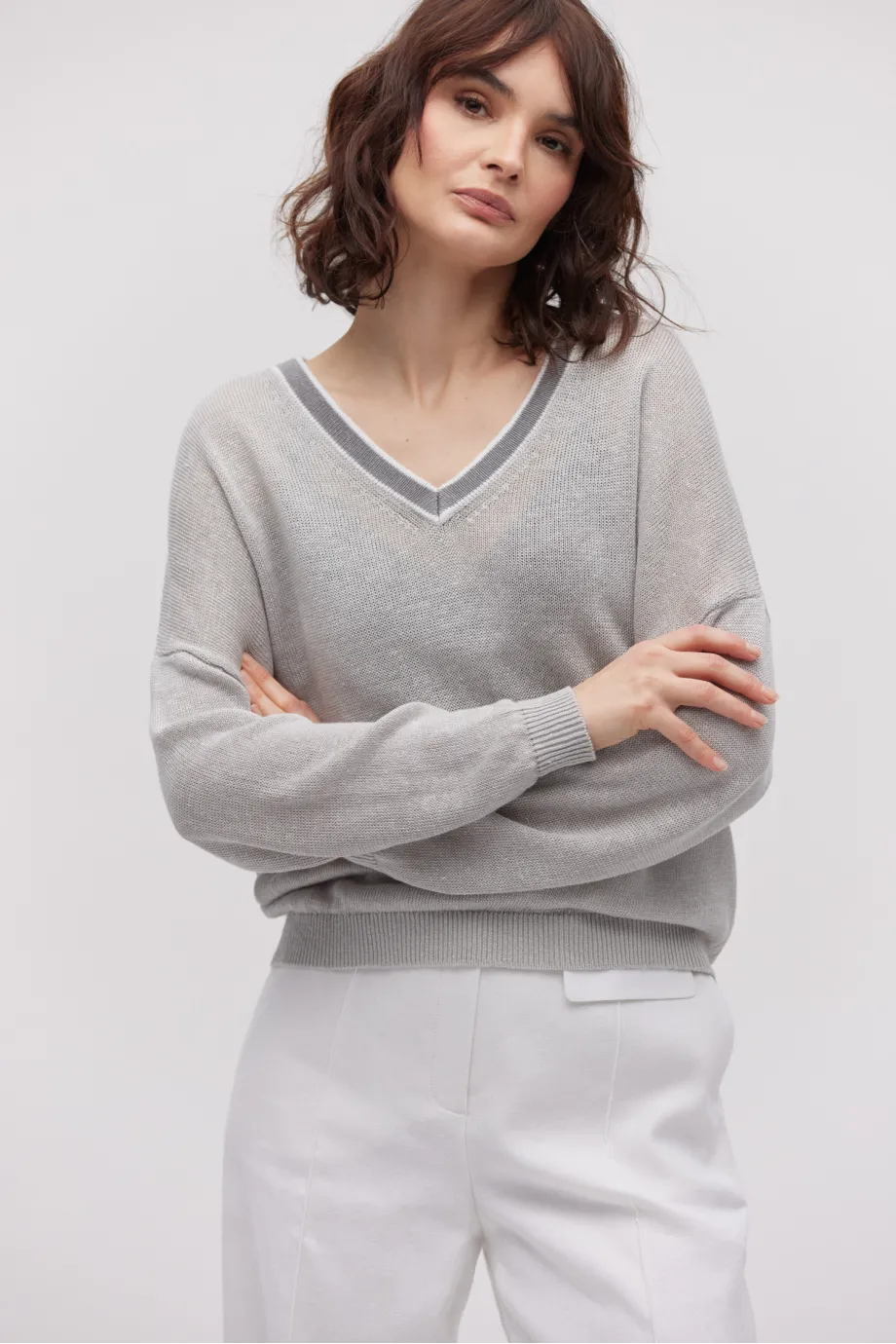 Bluza de in cu decolteu în V Bluza de in cu decolteu în V