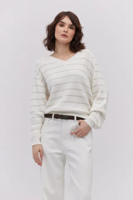 Pulover cu dungi și mătase