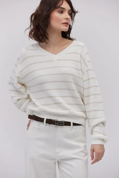 Pulover cu dungi și mătase