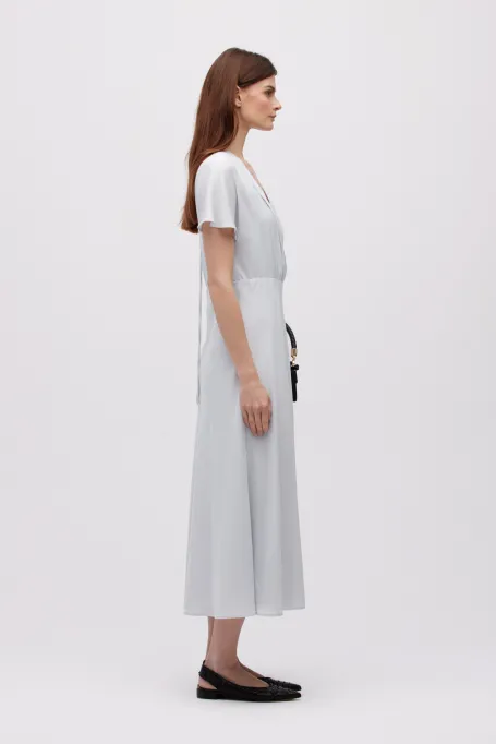 Rochie midi din mătase gri