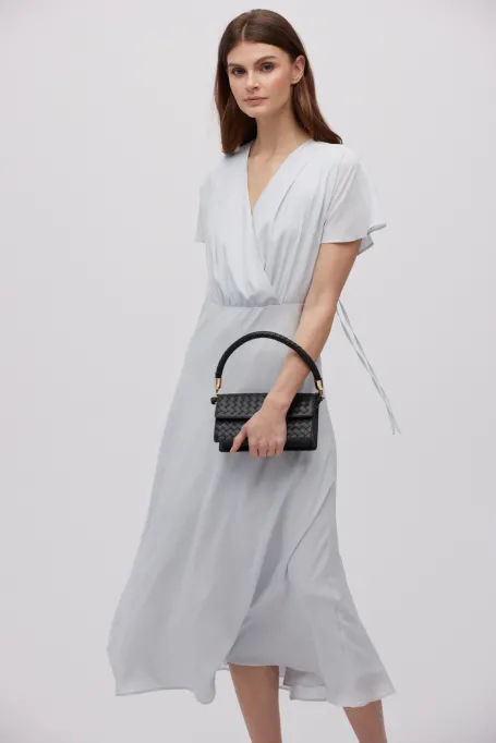 Rochie midi din mătase gri
