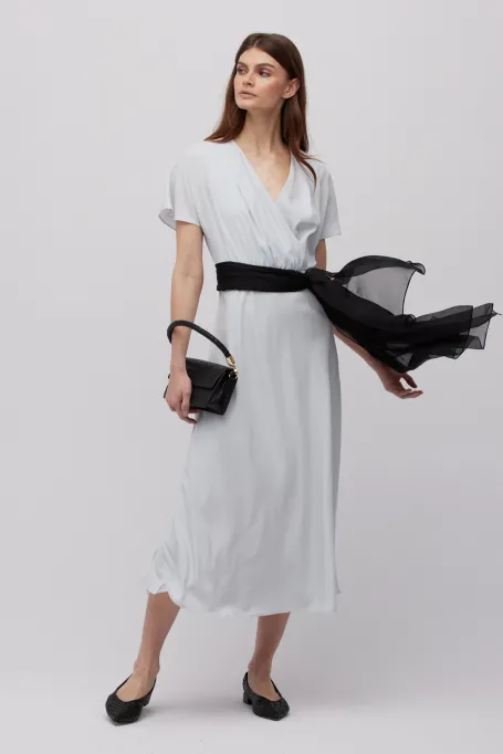 Rochie midi din mătase gri