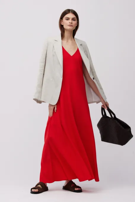 Rochie maxi roșie din mătase