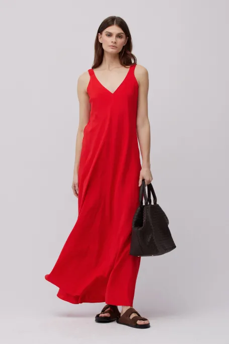 Rochie maxi roșie din mătase