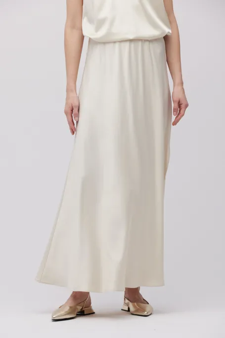 Fusta lunga bej cu fante