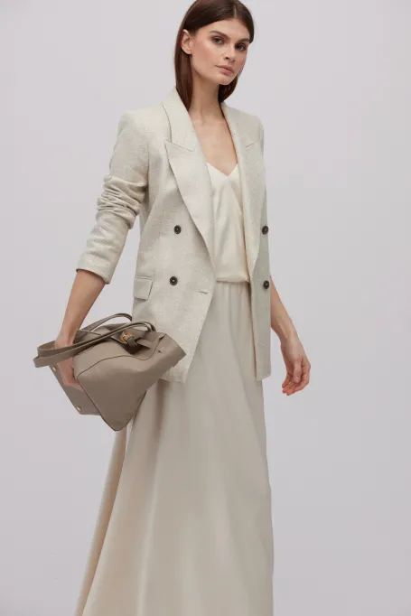 Fusta lunga bej cu fante