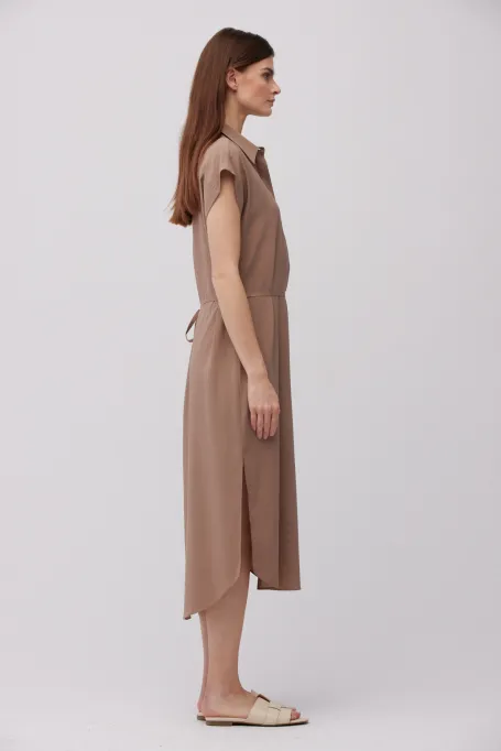 Rochie cămașă midi din mătase, maro
