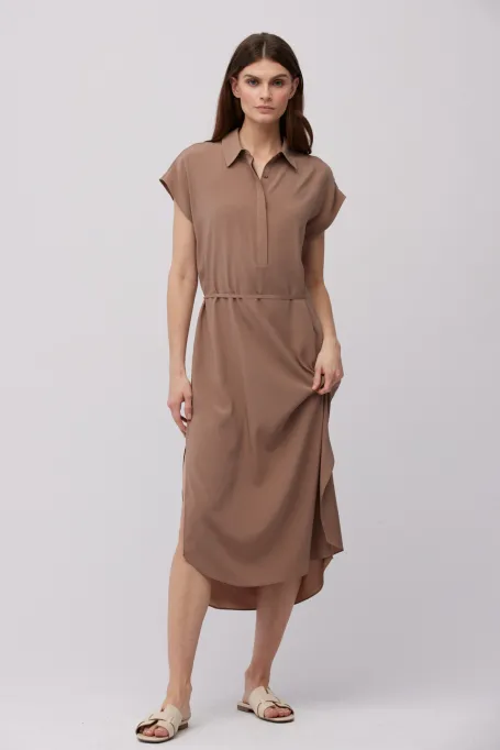 Rochie cămașă midi din mătase, maro