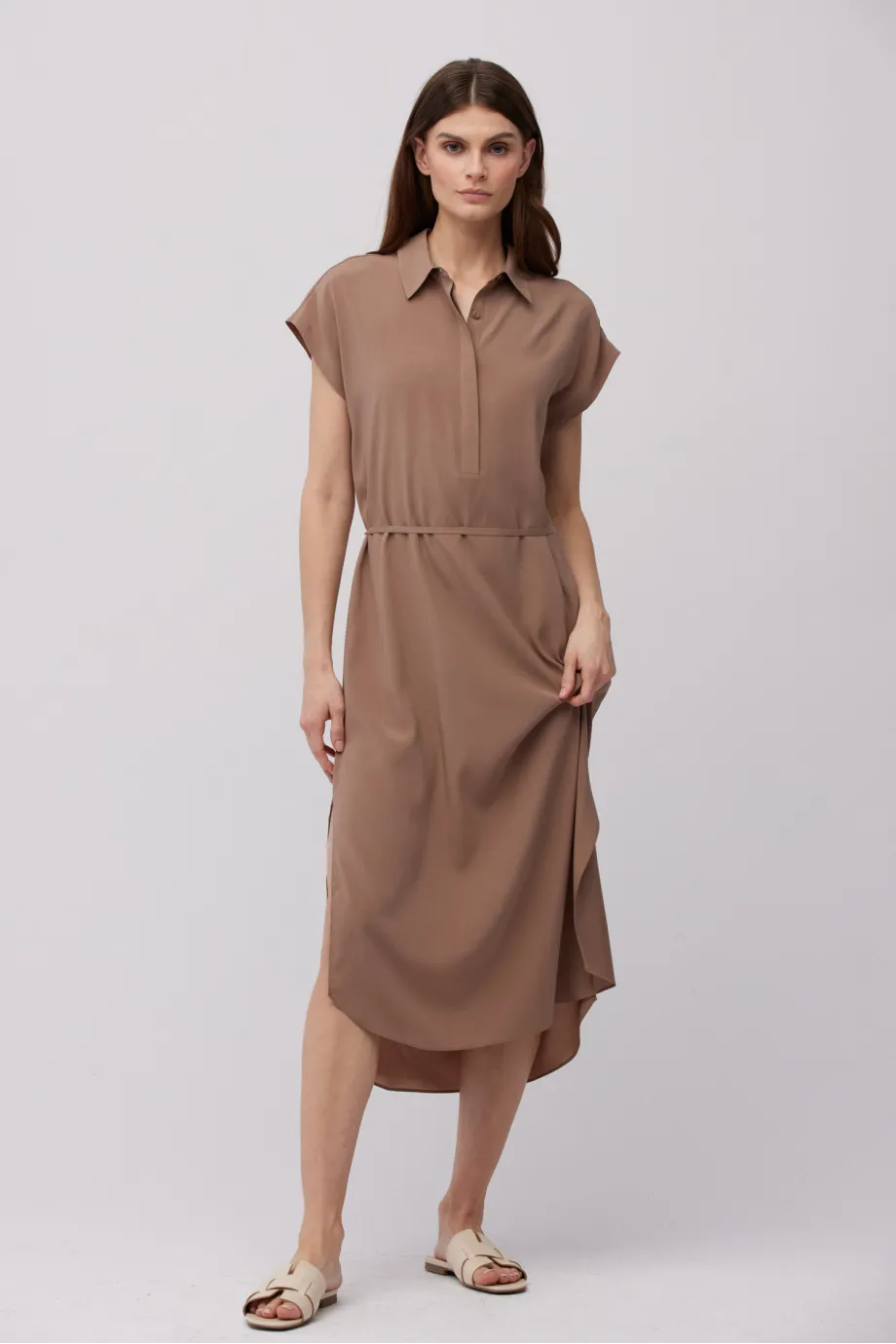 Rochie cămașă midi din mătase, maro Rochie cămașă midi din mătase, maro