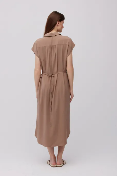 Rochie cămașă midi din mătase, maro Rochie cămașă midi din mătase, maro