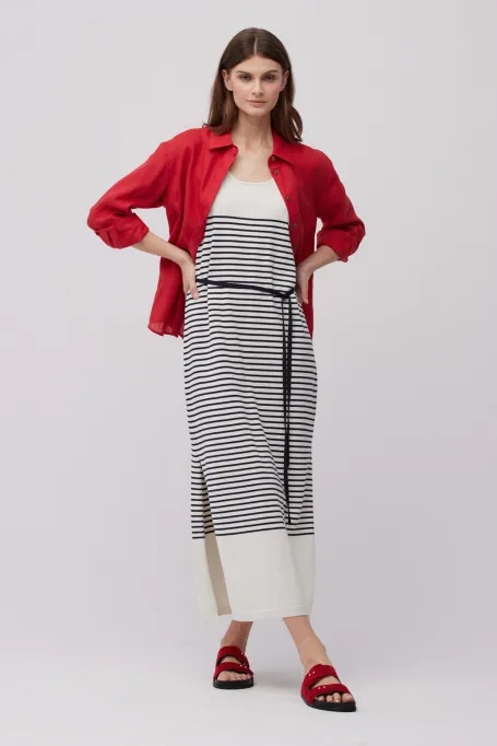 Rochie midi din mătase și bumbac în dungi Rochie midi din mătase și bumbac în dungi
