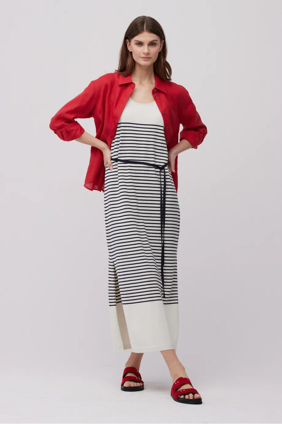 Rochie midi din mătase și bumbac în dungi Rochie midi din mătase și bumbac în dungi