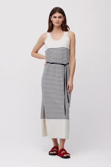 Rochie midi din mătase și bumbac în dungi