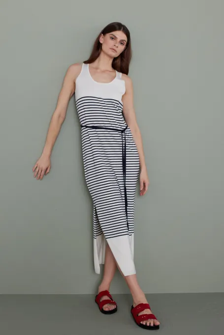 Rochie midi din mătase și bumbac în dungi