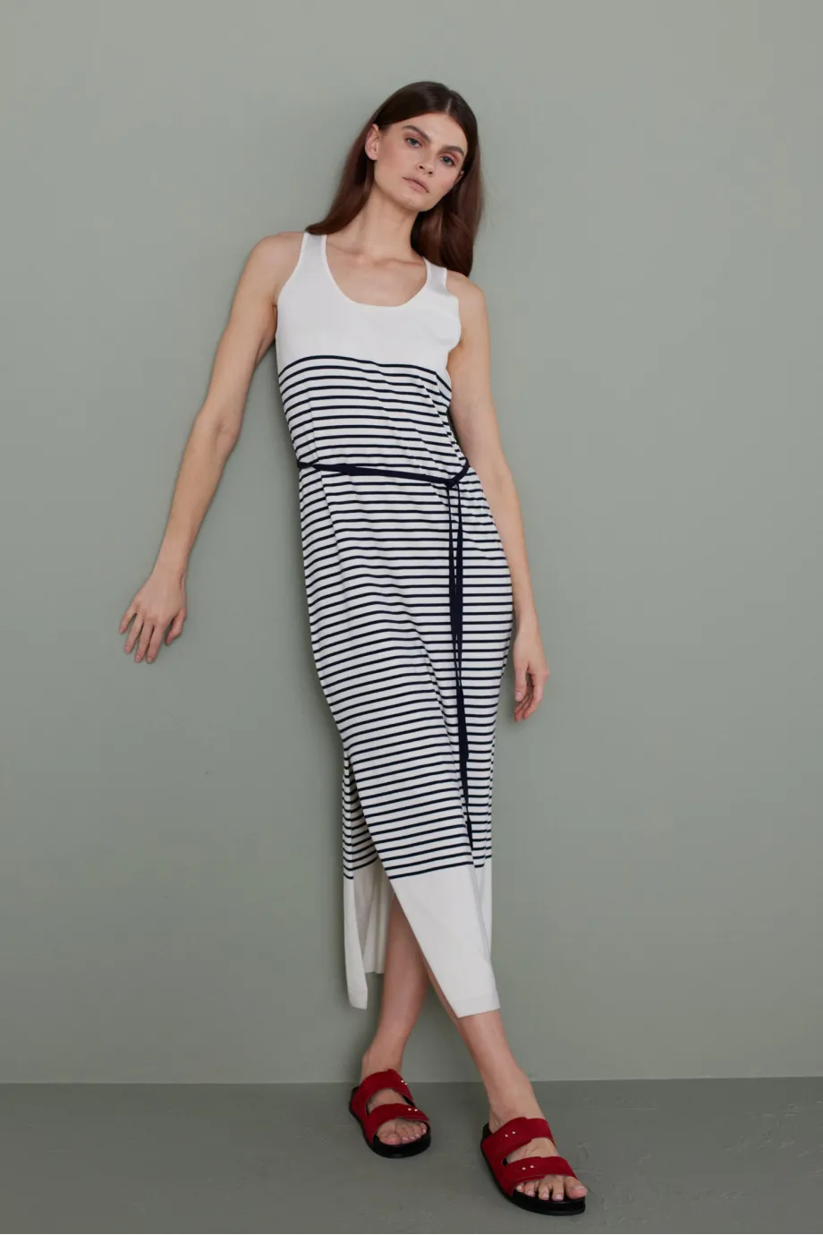 Rochie midi din mătase și bumbac în dungi Rochie midi din mătase și bumbac în dungi