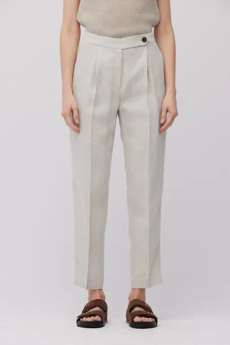 Pantaloni de costum bej din in