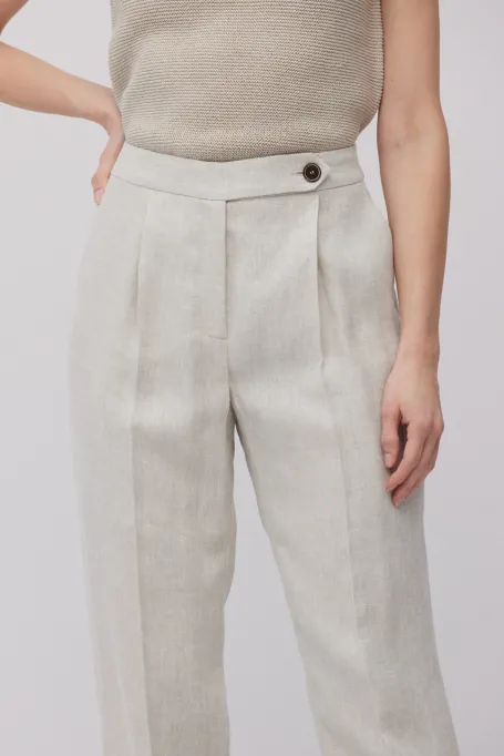Pantaloni de costum bej din in Pantaloni de costum bej din in