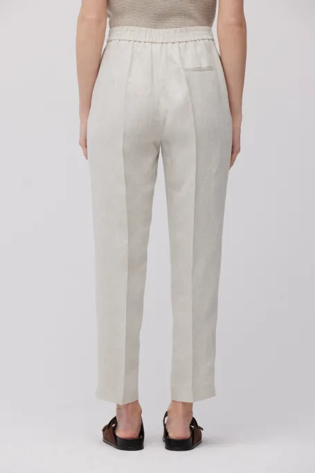 Pantaloni de costum bej din in