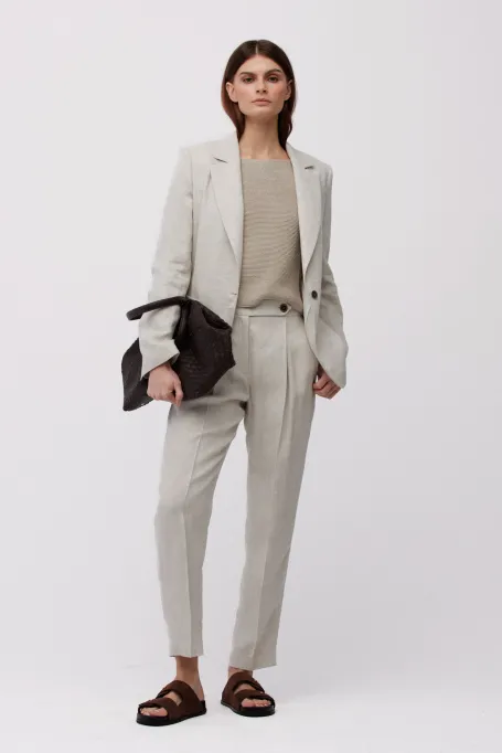 Pantaloni de costum bej din in