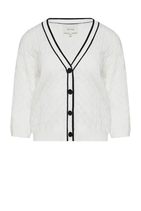 Cardigan alb din tricot cablu Cardigan alb din tricot cablu