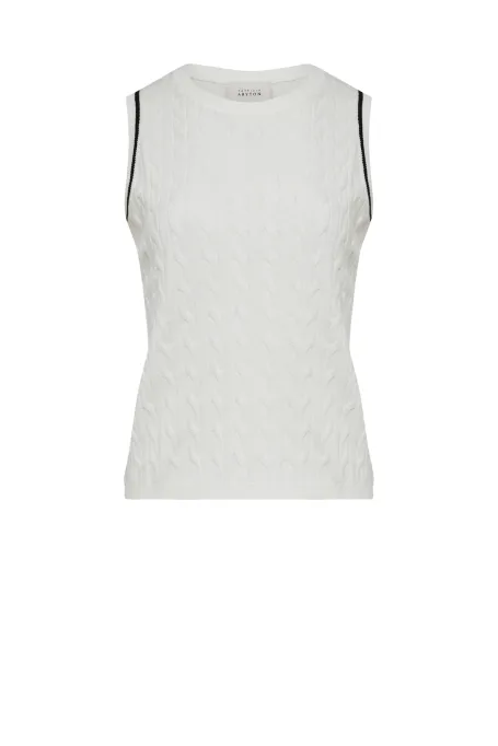 Top tricot cablu alb