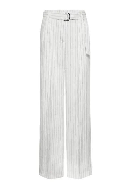 Pantaloni largi din in cu dungă verticală Pantaloni largi din in cu dungă verticală