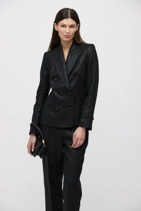 Jachetă neagră lejeră din in