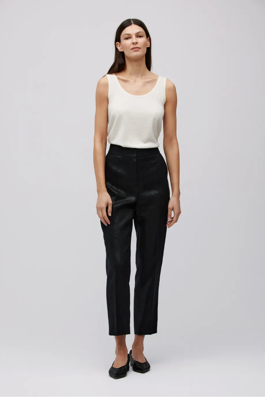 Pantaloni de costum negru din in Pantaloni de costum negru din in
