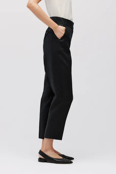 Pantaloni de costum negru din in