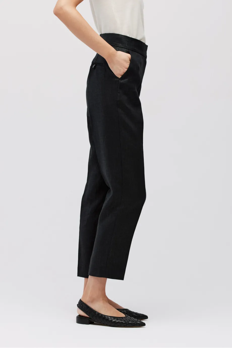 Pantaloni de costum negru din in Pantaloni de costum negru din in