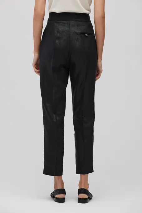 Pantaloni de costum negru din in