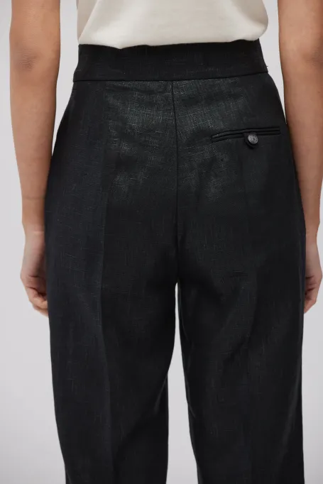 Pantaloni de costum negru din in