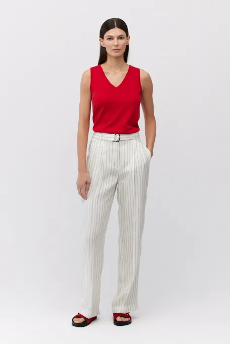 Pantaloni largi din in cu dungă verticală