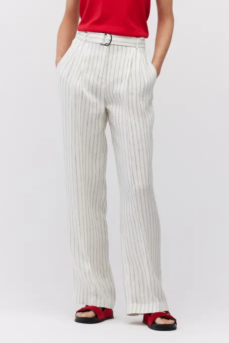 Pantaloni largi din in cu dungă verticală