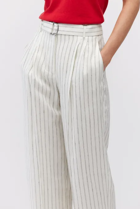 Pantaloni largi din in cu dungă verticală Pantaloni largi din in cu dungă verticală