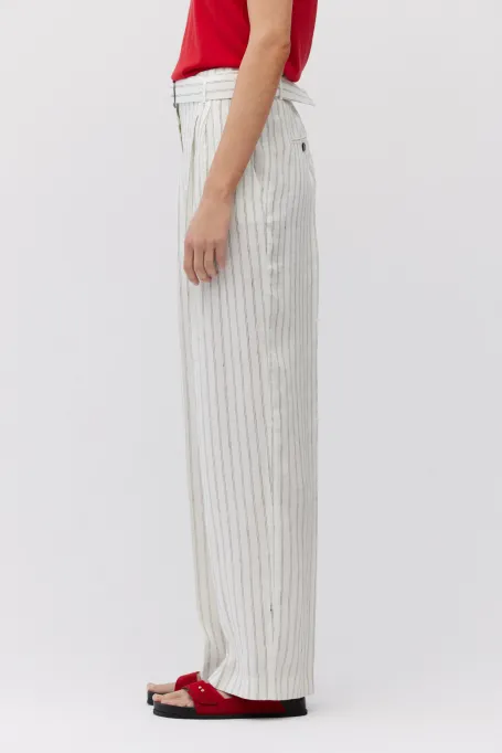 Pantaloni largi din in cu dungă verticală Pantaloni largi din in cu dungă verticală