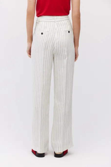 Pantaloni largi din in cu dungă verticală Pantaloni largi din in cu dungă verticală
