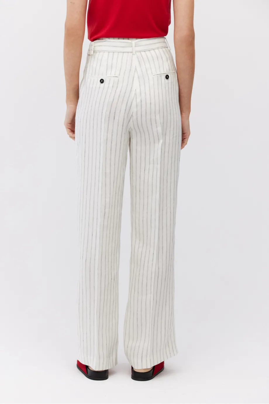 Pantaloni largi din in cu dungă verticală Pantaloni largi din in cu dungă verticală