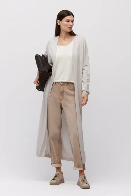 Cardigan lung de lână gri