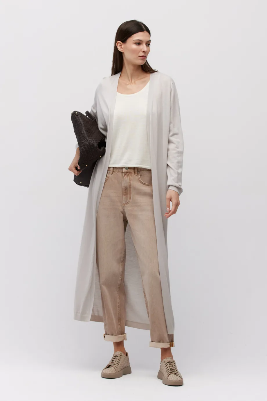 Cardigan lung de lână gri Cardigan lung de lână gri