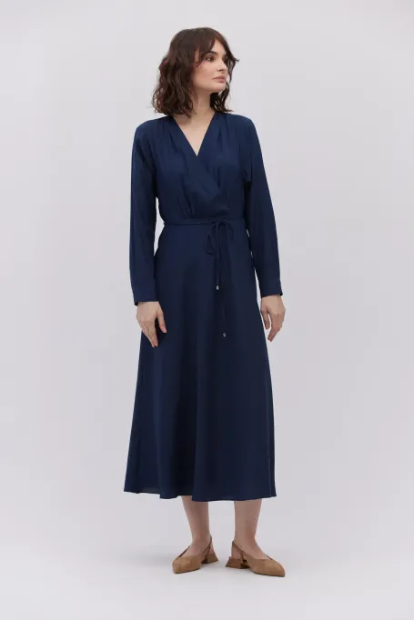 Rochie bleumarin din mătase