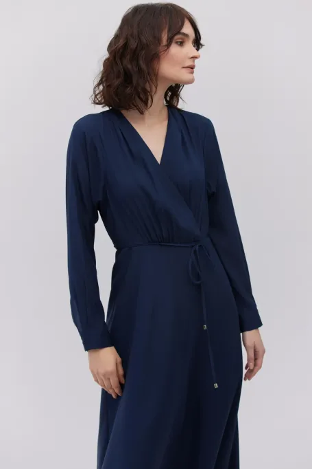 Rochie bleumarin din mătase